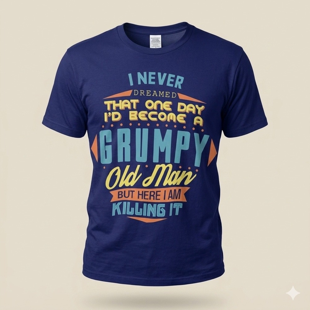 Grumpy Old Man Graphic T-Shirt XL Blue Humor Grandpa Dad Father Funny